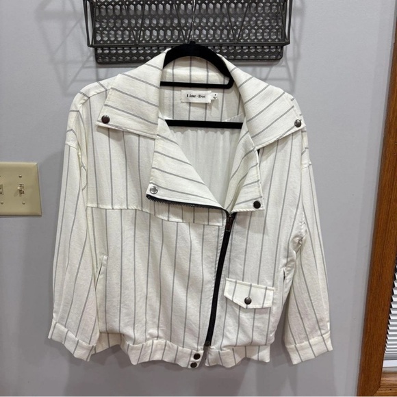 Line & Dot White Striped Bomber Jacket - Picture 1 of 6